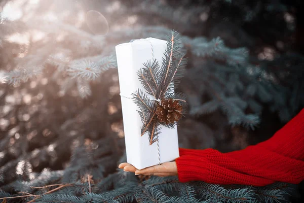 Рука тримає різдвяну подарункову коробку — стокове фото