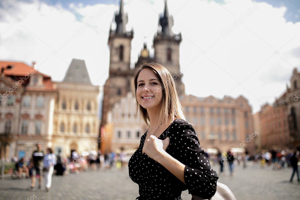 woman in old town of Prague, Czech Republic