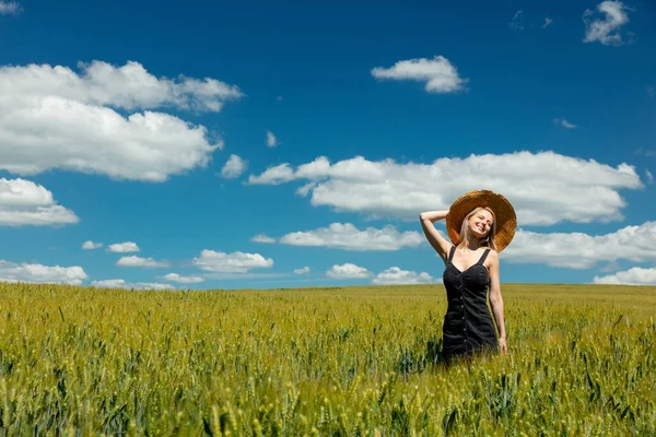 Beautiful Blonde Girl Wheat Field Sunny Day Stock Image