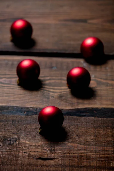 View Red Baubles Wooden Table — Stock Photo, Image