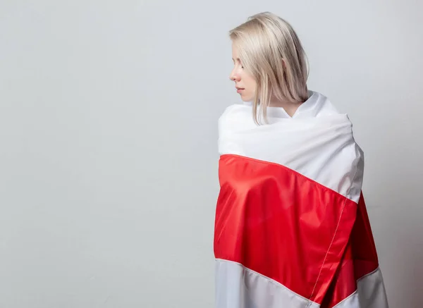 Mulher Com Bandeira Nacional Bielorrússia Fundo Branco — Fotografia de Stock