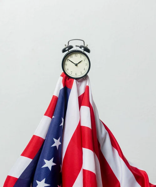 Usa Flag Alarm Clock White Background — Stock Photo, Image