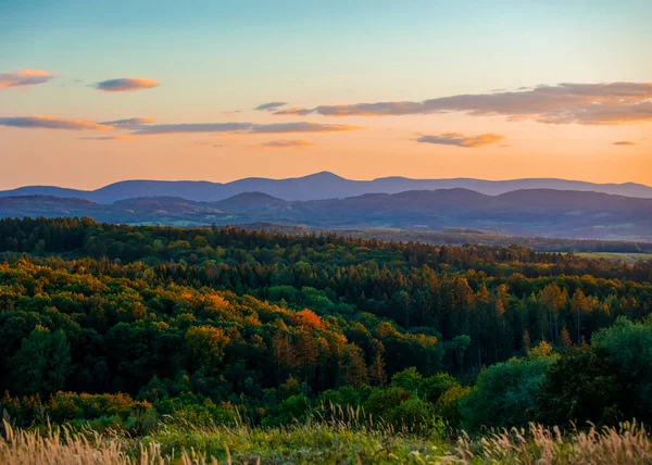 Blick Auf Das Sudetengebirge Bei Sonnenuntergang Herbst — Stockfoto