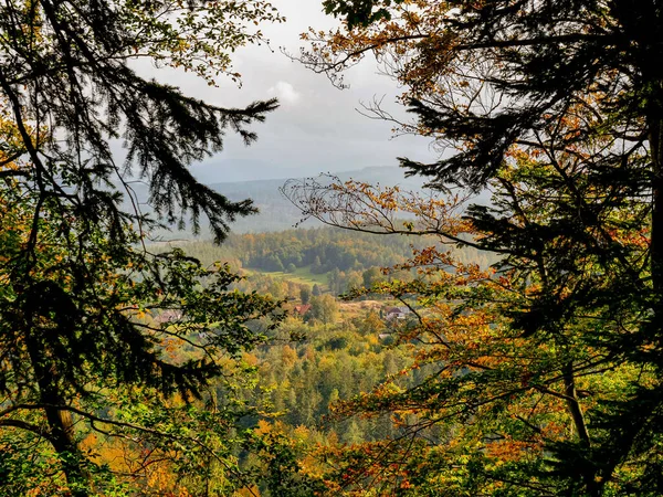 Blick Auf Berge Nebel Herbst Niederschlesien Polen — Stockfoto