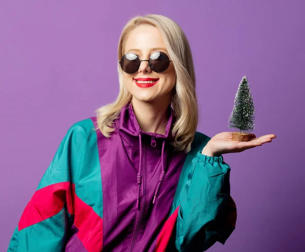 Estilo Rubio Los Años Cortavientos Gafas Sol Redondas Con Árbol — Foto de Stock