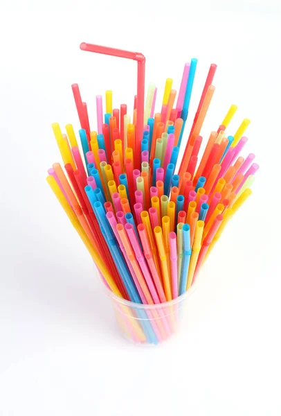 Close Van Verschillende Kleur Plastic Rietjes — Stockfoto