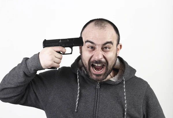 Homem Com Arma Cometer Suicídio — Fotografia de Stock