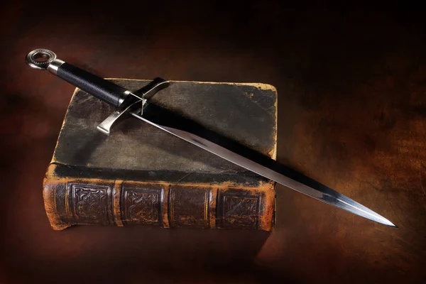 Sword Old Book Close — Stock Photo, Image