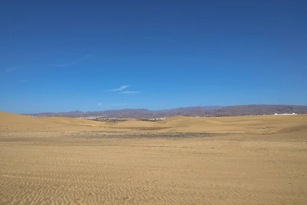 Vackert Sommarökenlandskap Varm Solig Dag Från Maspalomas Sanddyner Den Spanska — Stockfoto