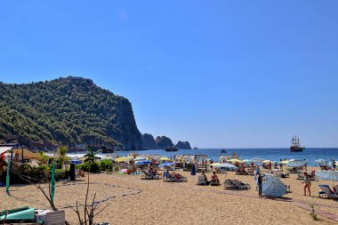 Sıcak bir yaz gününde Alanya 'da güzel, ünlü kumlu Kleopatra plajı