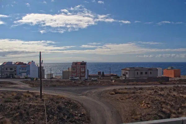 Vackra Landskap Från Den Spanska Teneriffa Med Motorvägen Och Havet — Stockfoto