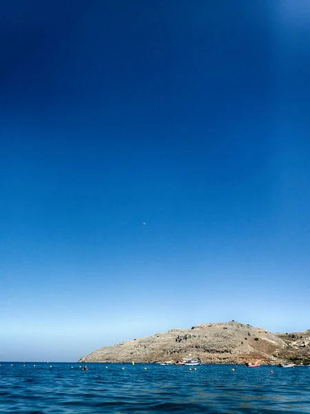 Bela Paisagem Beira Mar Verão Ilha Grega Rodes — Fotografia de Stock