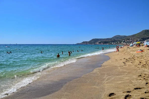 Beautiful Famous Sandy Cleopatra Beach Turkish Alanya Warm Summer Day — Stock Photo, Image
