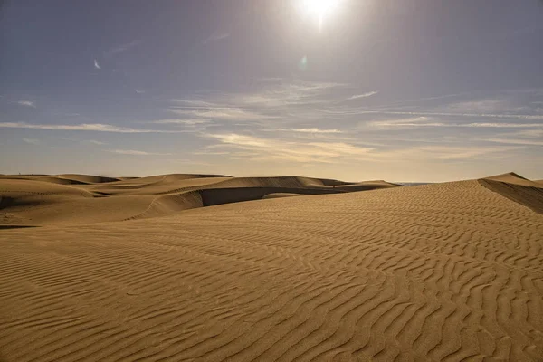 Bela Paisagem Deserto Verão Dia Ensolarado Quente Dunas Maspalomas Ilha — Fotografia de Stock