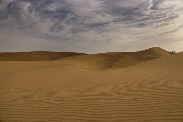 Bela Paisagem Deserto Verão Dia Ensolarado Quente Dunas Maspalomas Ilha — Fotografia de Stock