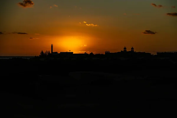 Belo Pôr Sol Colorido Ilha Espanhola Gran Canaria Nas Dunas — Fotografia de Stock