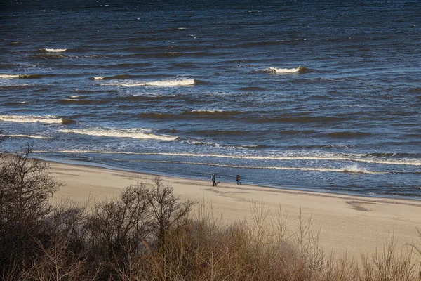 Piękny Spokojny Krajobraz Plaży Nad Polskim Bałtykiem Pochmurny Luty — Zdjęcie stockowe