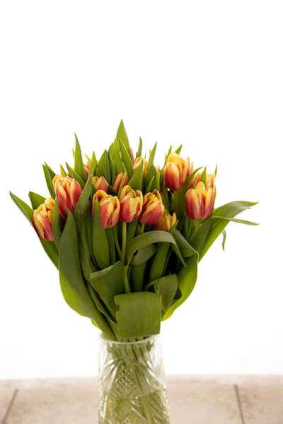 Schöner Frühlingsstrauß Roter Tulpen Auf Weißem Isoliertem Hintergrund — Stockfoto