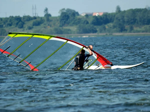 Surfers Swimming Boards Puck Bay Poland Warm Summer Holiday Day — Stock Photo, Image