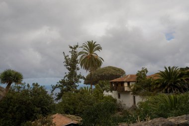 Icod de los Vinos şehrinin güzel tarihi sokakları İspanya 'nın kanarya adası Tenerife' de ılık bir yaz günü bulutlu bir günde