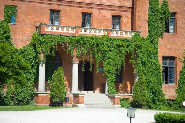 Prachtig Pools Historisch Bakstenen Paleis Rzucewo Omgeven Door Zomergroen — Stockfoto