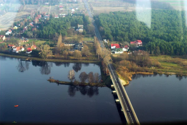 Vackert Intressant Landskap Från Fönstret Lågt Flygande Flygplan Floden Vistula — Stockfoto