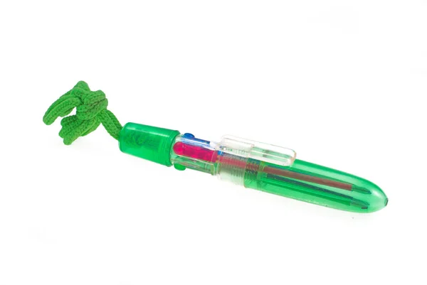 Schöner Einfacher Mehrfarbiger Stift Aus Kunststoff Einem Grünen Etui Auf — Stockfoto