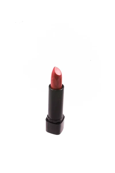 Mooie Rode Lippenstift Een Zwart Lichaam Een Witte Geïsoleerde Achtergrond — Stockfoto