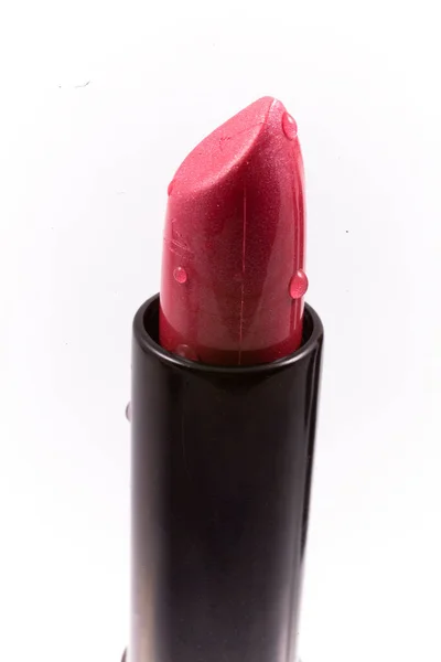 Schöner Roter Lippenstift Schwarzem Körper Auf Weißem Hintergrund — Stockfoto