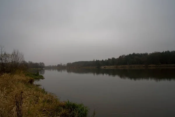 Bellissimo Autunno Polacco Freddo Grigio Nuvoloso Novembre Paesaggio Podlasie Con — Foto Stock