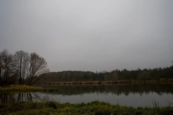 Beau Polonais Automne Froid Gris Nuageux Novembre Paysage Podlasie Avec — Photo