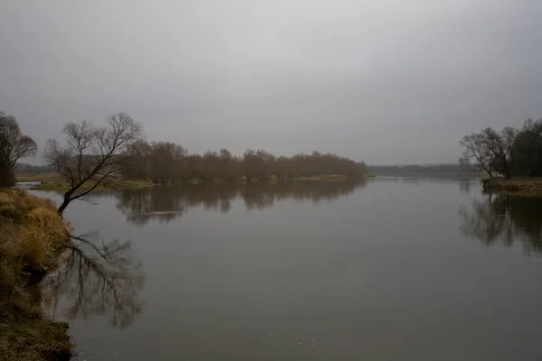 Bellissimo Autunno Polacco Freddo Grigio Nuvoloso Novembre Paesaggio Podlasie Con — Foto Stock