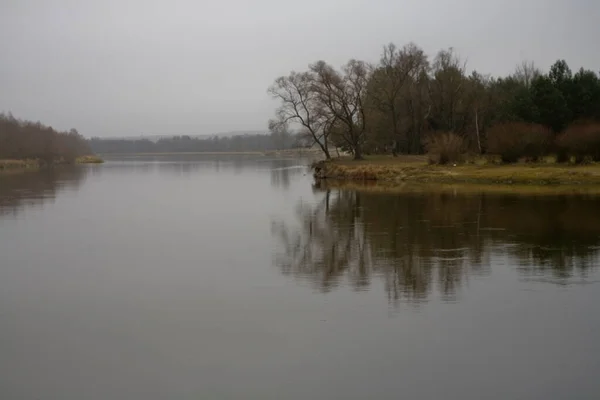 Bellissimo Autunno Polacco Freddo Grigio Nuvoloso Novembre Paesaggio Podlasie Con — Foto Stock