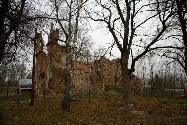 Staré Cihlové Kostelní Zříceniny Polsku Podlasii Šedý Listopadový Den — Stock fotografie