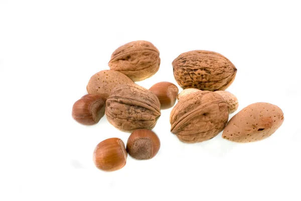 Hnědá Čerstvé Zdravé Syrové Zralé Ořechy Izolované Bílém Pozadí — Stock fotografie