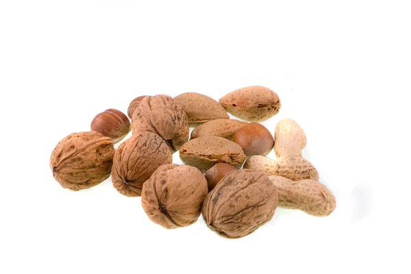 Brown Fresh Healthy Raw Ripe Nuts Isolated White Background — Stock Photo, Image