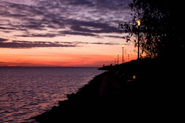 Hermoso Paisaje Pintoresco Atardecer Rojo Sobre Mar Báltico Polaco —  Fotos de Stock