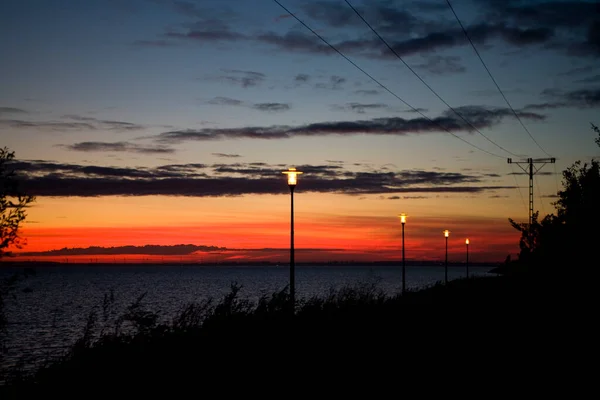 Krásná Malebná Červená Krajina Západu Slunce Nad Polským Baltským Mořem — Stock fotografie