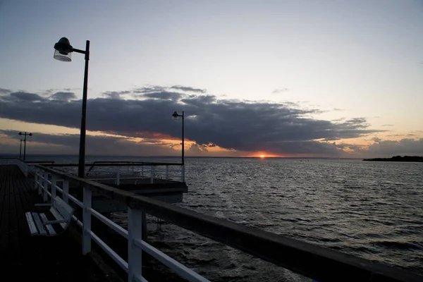 Hermoso Paisaje Delicado Amanecer Sobre Mar Báltico Polonia Sobre Bahía — Foto de Stock