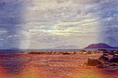 İspanyol Kanarya Adası Fuerteventura 'nın kumulları ve okyanusları olan güzel manzarası.