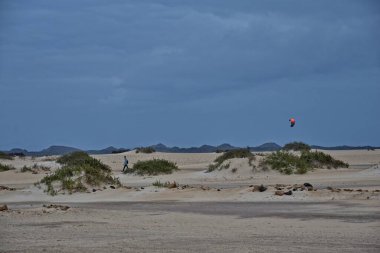 İspanyol Kanarya Adası Fuerteventura 'nın kumulları ve okyanusları olan güzel manzarası.
