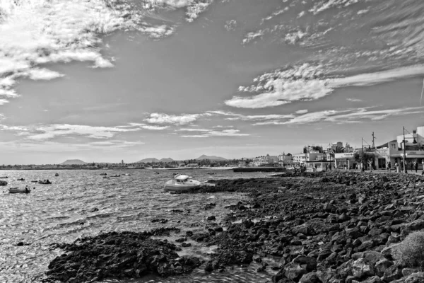 Gyönyörű Kilátás Nyílik Strandra Kék Óceán Kanári Szigeten Fuerteventura Spanyolországban — Stock Fotó