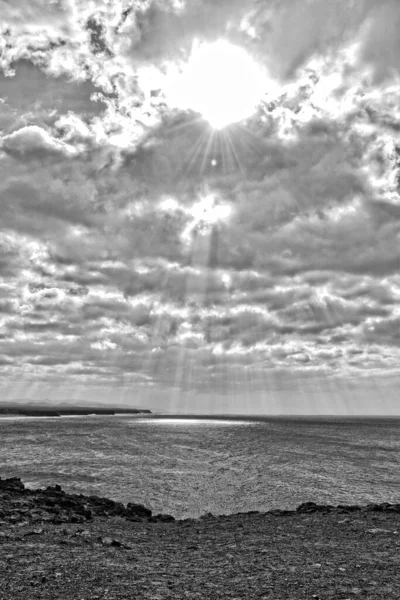 Beautiful Landscape Canary Island Fueratentra Rocks Ocean Sky Clouds January — Stock Photo, Image