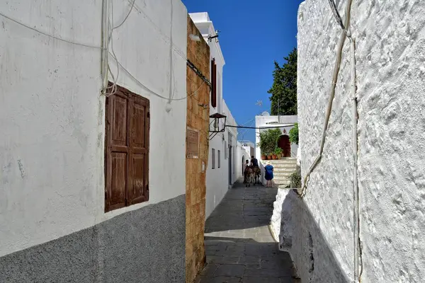 Beautiful Landscape Historic City Lindos Greek Island Rhodes White Old — Stock Photo, Image