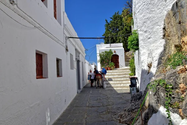 Beautiful Landscape Historic City Lindos Greek Island Rhodes White Old — Stock Photo, Image