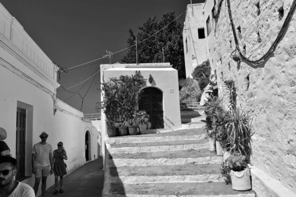 Beautiful Landscape Historic City Lindos Greek Island Rhodes White Old — Stock Photo, Image