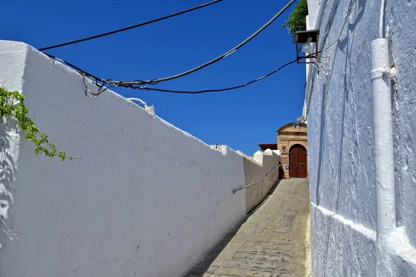 Beautiful Landscape Historic City Lindos Greek Island Rhodes White Old — Stock Photo, Image