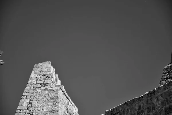 Beautiful Old Antique Stone Ruins Hot Summer Day Greek Island — Stock Photo, Image