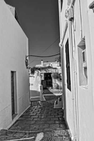 Bela Paisagem Cidade Histórica Lindos Ilha Grega Ródios Com Casas — Fotografia de Stock