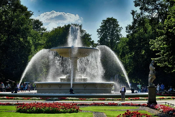 Hermosa Fuente Histórica Varsovia Jardín Día Soleado Verano —  Fotos de Stock